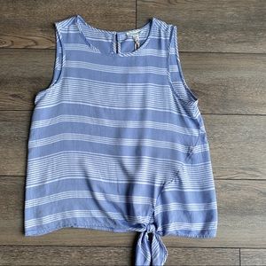 NEW Beach Lunch Lounge Blue and White Striped Tank Top Lyocell Tie Front small
